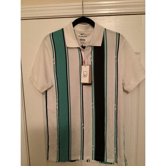 Nike golf vertical stripe polo shirt size: medium color: white/Green/Obsidian - Picture 7 of 12